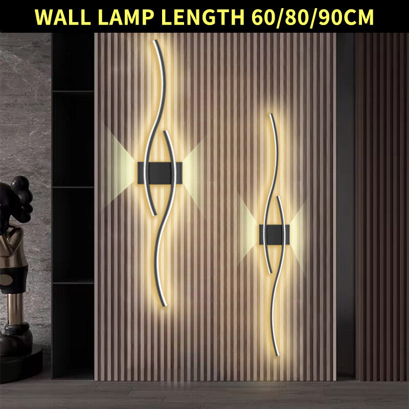 Modern LED Strip Wall Lamp Double Curve Remote Control Light Bedside Decor Black Gold Wall Sconces Living Room Bedroom