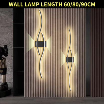 Modern LED Strip Wall Lamp Double Curve Remote Control Light Bedside Decor Black Gold Wall Sconces Living Room Bedroom