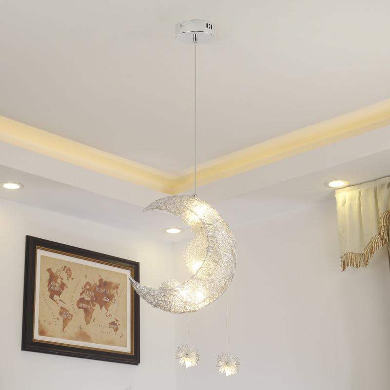Creative personality restaurant bar balcony bedroom simple children's room warm aluminum wire star moon chandelier