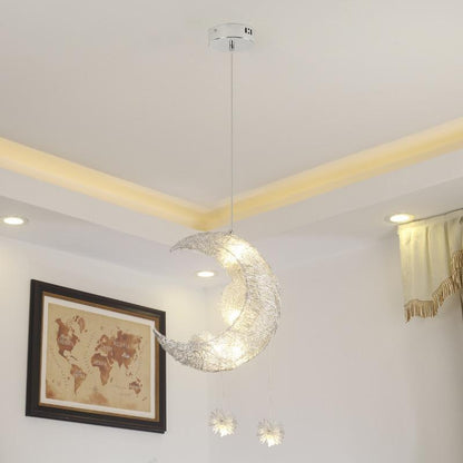 Creative personality restaurant bar balcony bedroom simple children's room warm aluminum wire star moon chandelier