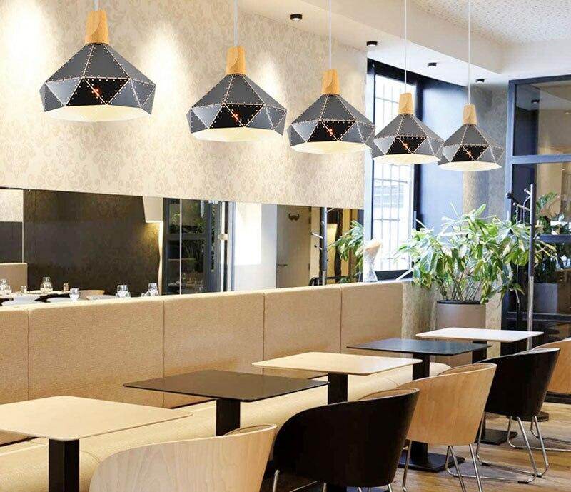 Creative Nordic postmodern minimalist cafe restaurant bar personality wrought iron hollow solid wood chandelier single head
