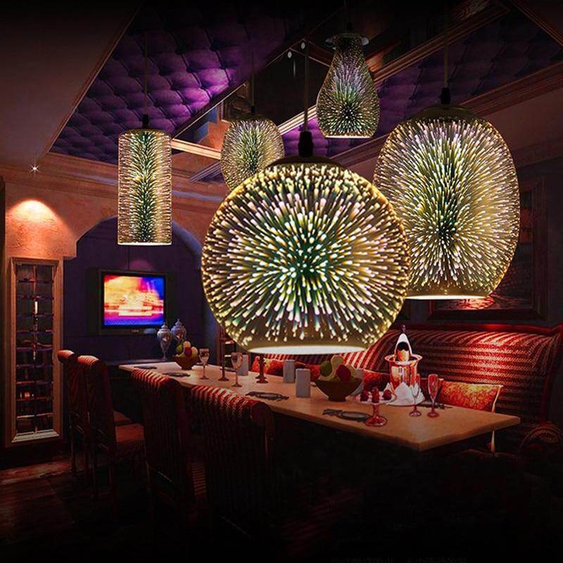 Modern 3D Colorful Romantic Starry Sky Hanging Glass Shade Pendant Lamp Lights Fixture E27 For Bedroom Restaurant Living Room