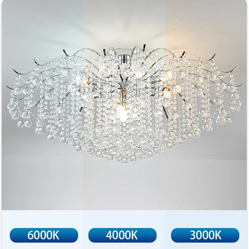 Modern Luxury Crystal Chandelier for Living Dining Room Bedroom Decoration Silver Led Ceiling Lamp Indoor Lighting