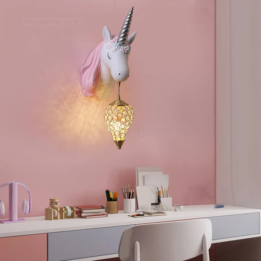 Nordic Modern Unicorn Wall Lamps Simple Individual Lovely Kids Room Wall Lights Bedroom Lamp Cartoon Sconce Wall Light