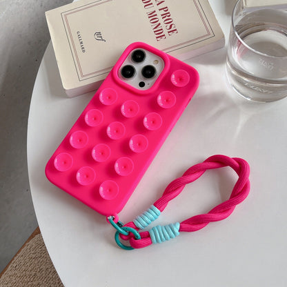 Suction Cup Phone Case For iPhone 17 16 Pro Max 13 11 15 14 Plus 12 17 Air XR Shockproof Soft Silicone Candy Color Funda Cover