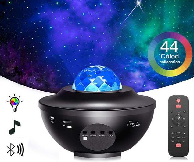 LED Starry Galaxy Projector Night Light Ocean Wave Projection with Bluetooth Music Speaker 8W LED 10 Colors 21 Lighting Modes Brightness Levels Adjustable with Remote Control-LITBest