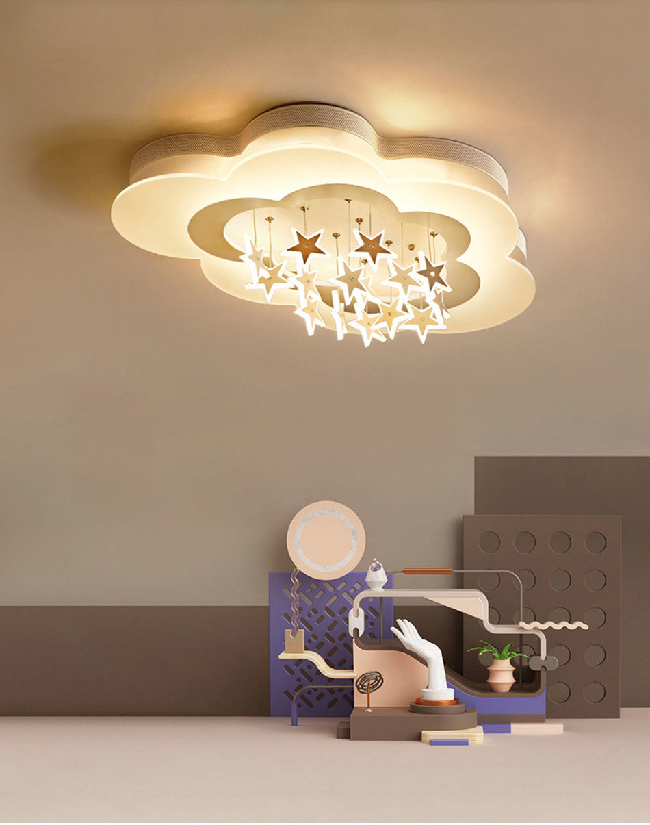 White Stars Led Celling Lights For Child Room Bedroom New Acrylic Moon Star Iron Body Modern Remote Control Lamp Lighting