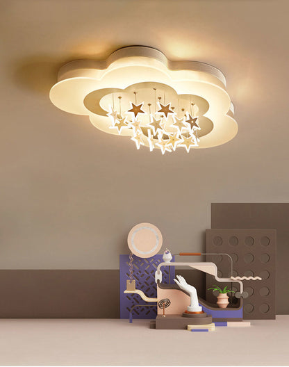 White Stars Led Celling Lights For Child Room Bedroom New Acrylic Moon Star Iron Body Modern Remote Control Lamp Lighting