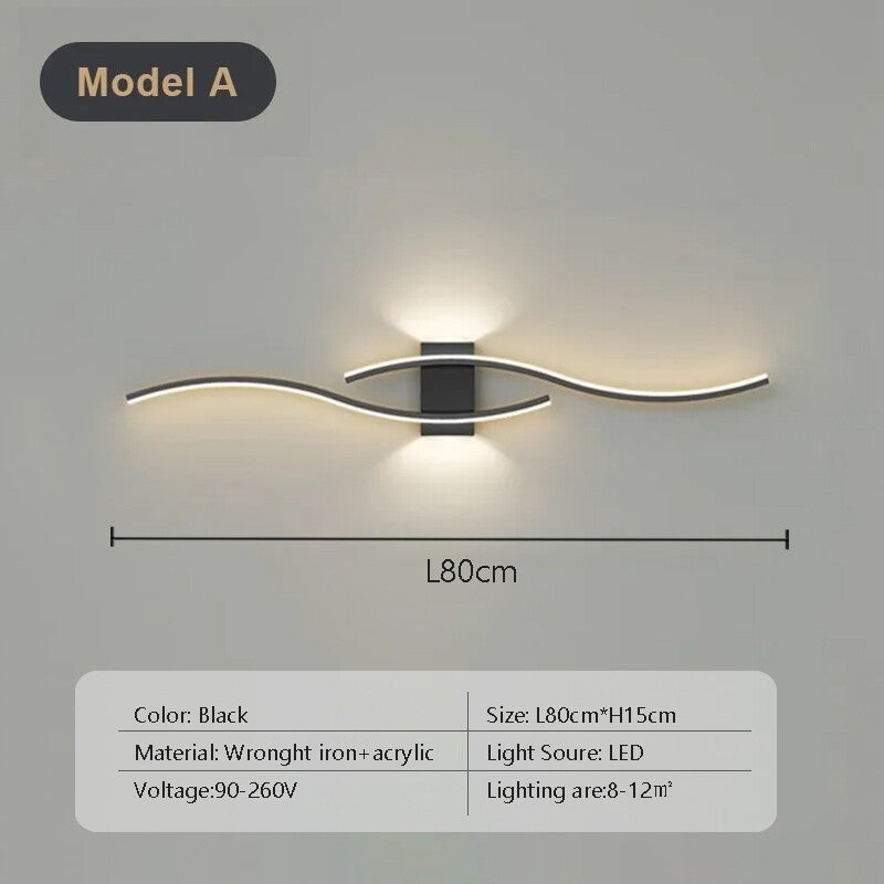 Modern LED Strip Wall Lamp Double Curve Remote Control Light Bedside Decor Black Gold Wall Sconces Living Room Bedroom