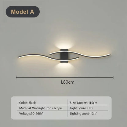 Modern LED Strip Wall Lamp Double Curve Remote Control Light Bedside Decor Black Gold Wall Sconces Living Room Bedroom