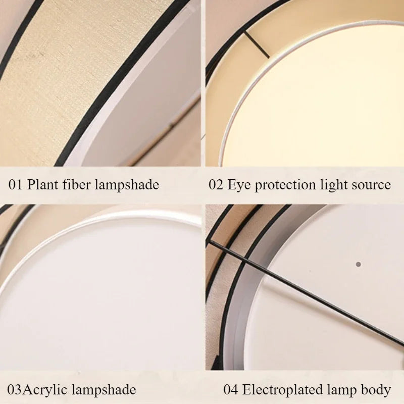 LED Bedroom Ceiling Light Study Living Room LED Lamps Itchen Dining Table Lighting Circular Shape Fabric Lampshade