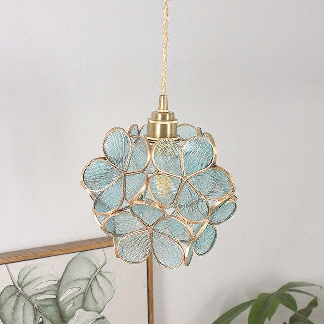 Glass Pendant Lamp Flower Lighting Japanese Loft LED Crystal Hanging Lights For Dining Room Bedroom Kitchen Art Deco Fixtures