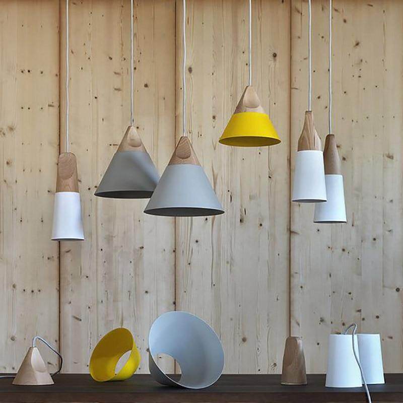 Nordic Combined Bar Real Wood Pendant Lights Multicolor Aluminum Lamp Shade Pendant Lamps for Dining Room Home Lighting Fixture