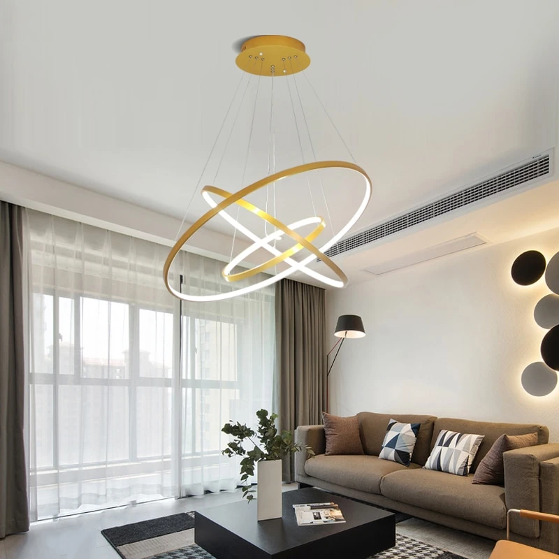 Mavesan Pendant Lights For Living Room Foyer Room 1/2/3 Circle Rings Acrylic Aluminum Body LED Pendant Lamp Fixtures Home Dero