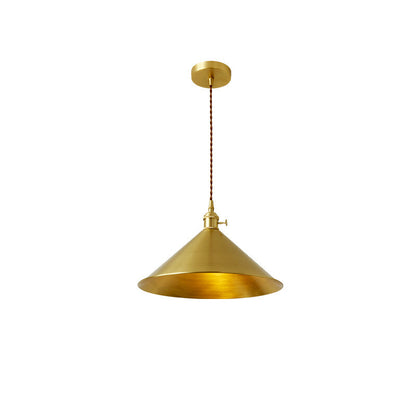 Vintage Copper Pendant Lamp Rotary Switch Gold Triangle Hot Pot Restaurant Milk Tea Shop Restaurant Simple Lighting Fixtures E27