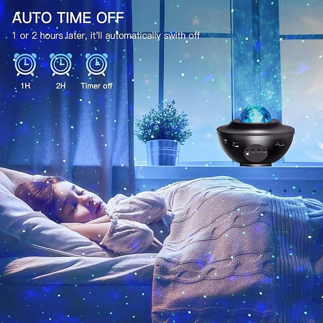 LED Starry Galaxy Projector Night Light Ocean Wave Projection with Bluetooth Music Speaker 8W LED 10 Colors 21 Lighting Modes Brightness Levels Adjustable with Remote Control-LITBest