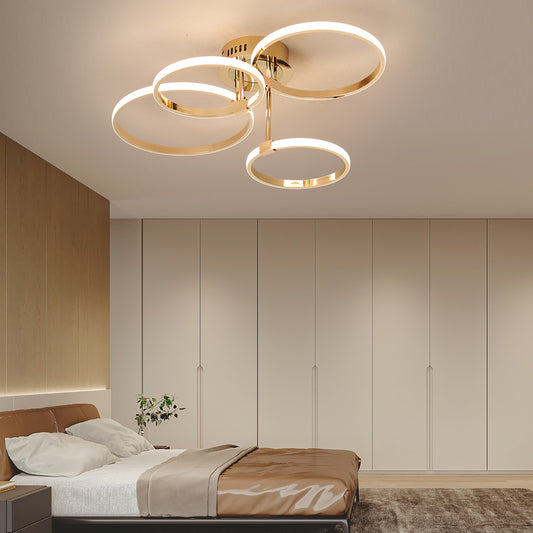 Modern Led Chandelier Gold/Chrome Led Ceiling Lights For Living Bedroom Kitchen 4-6 Ring Dimmable Ceiling Chandelier