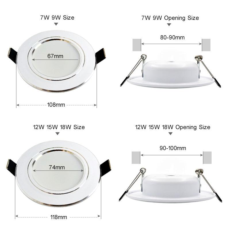 Led Downlight 3W 5W 7W 9W 12W 15W 18W LED Ceiling bathroom Lamps living room light Home Indoor Lighting free shipping