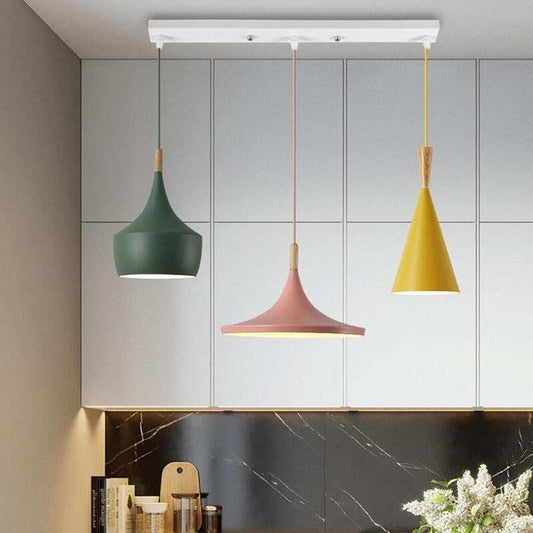 Modern Nordic Pendant Lights Iron Lampshade Wood LED Hanging Lamp