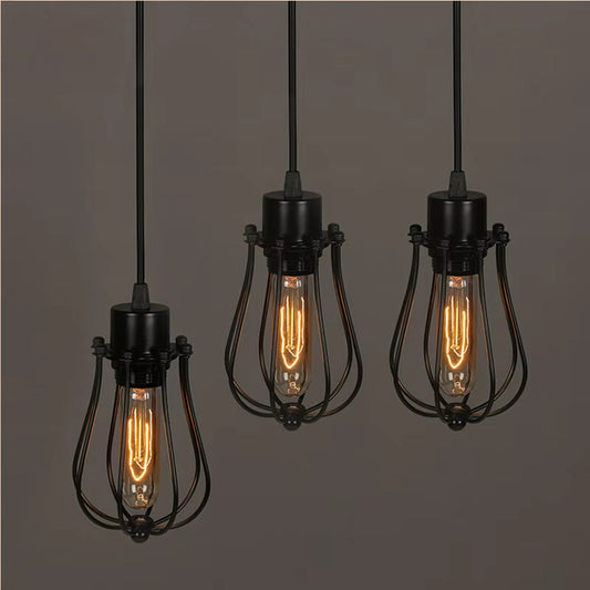 Simple Black Metal Painted Vintage Pendant Lamps Indoor Bra Wire Cord Pendant Lights E27
