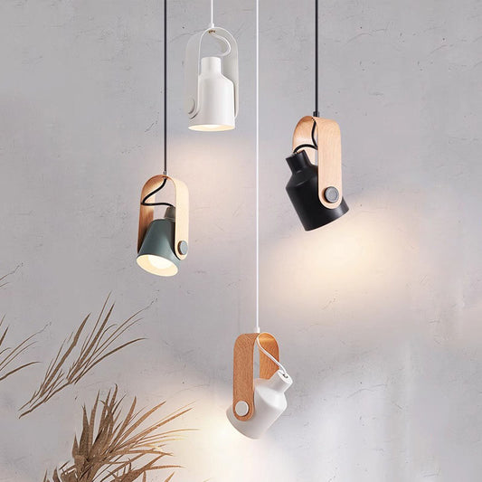 Nordic LED Pendant Light Wood Hanging Lamp Black White For Bedroom Dinnming Room Background Home Indoor Lighting Fixtures