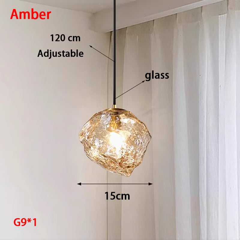 Modern Retro Ice Cube Glass Bedroom Bedside Long Line Small Chandelier Dining Room bar Counter Atmosphere Stone Small Chandelier