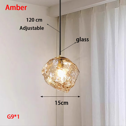 Modern Retro Ice Cube Glass Bedroom Bedside Long Line Small Chandelier Dining Room bar Counter Atmosphere Stone Small Chandelier