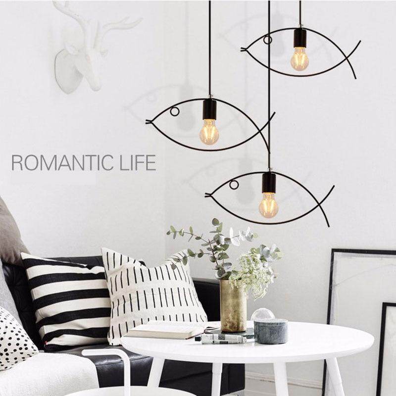 Nordic minimalist retro clothing store creative personality small fish chandelier bar restaurant wrought iron single three head
