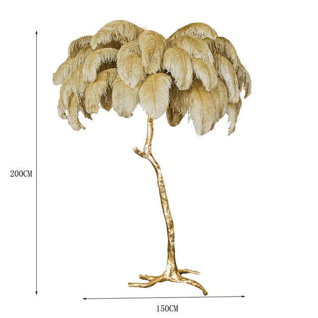 Nordic Luxury Ostrich Feather LED Floor Lamp Copper Brass/Resin Floor Light Art Deco Floor Lamps for Living Room Standing Light