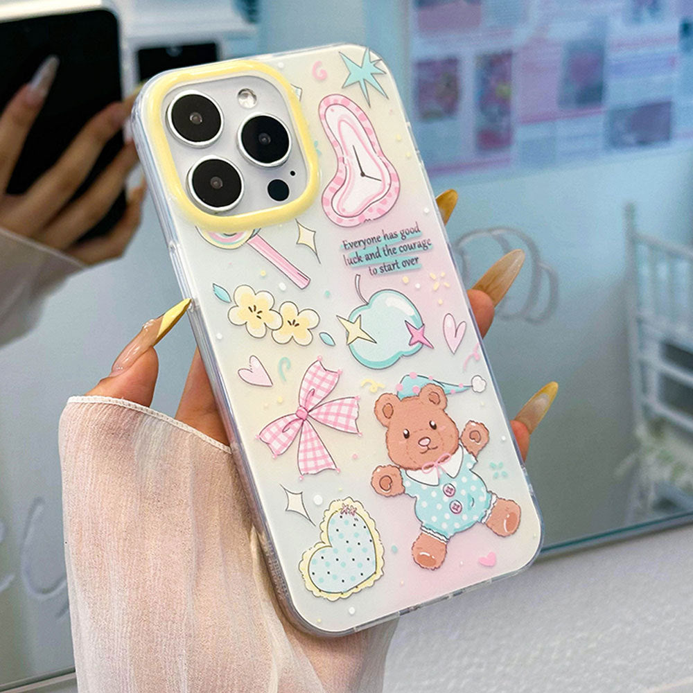 Cute Cartoon Bear Mobile Phone Case for IPhone 17 16 Promax 15 14 13 12 11 IPhone16pro Bow Bracelet Protective Case