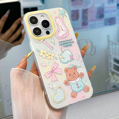 Cute Cartoon Bear Mobile Phone Case for IPhone 17 16 Promax 15 14 13 12 11 IPhone16pro Bow Bracelet Protective Case