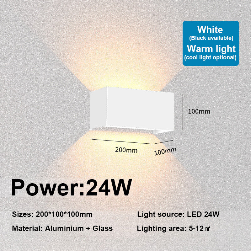 Nordic Modern Wall Light 12W 24W IP65 Waterproof LED Lamps Indoor Outdoor Wall Porch Bedroom Wall Lamp