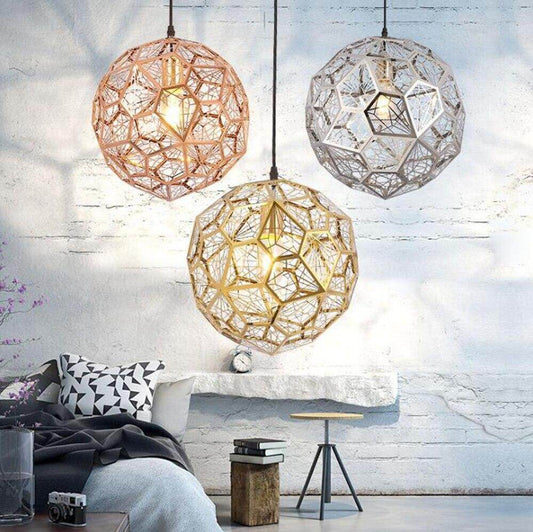 Modern Pendant Light Diamond Frame Shape Nordic Web Ball Hanging Lamp For Kitchen Living Room Shop Restaurant Bar Decor