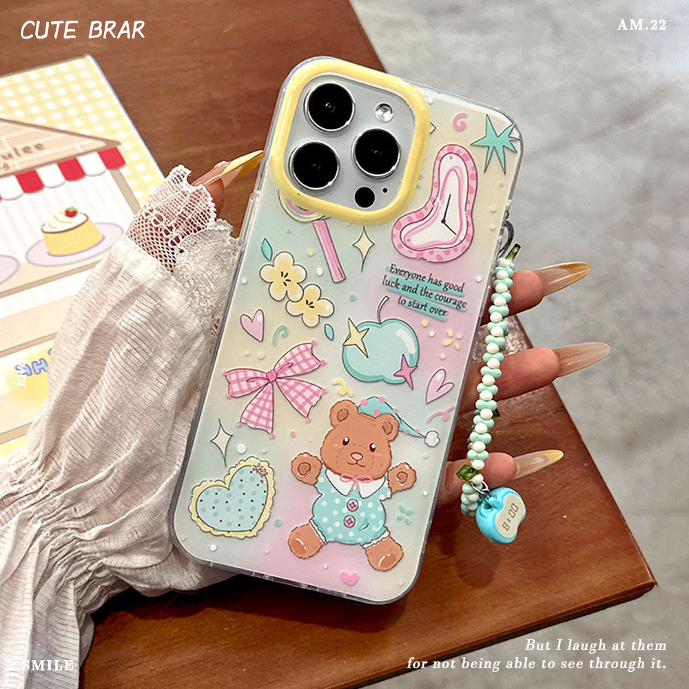 Cute Cartoon Bear Mobile Phone Case for IPhone 17 16 Promax 15 14 13 12 11 IPhone16pro Bow Bracelet Protective Case