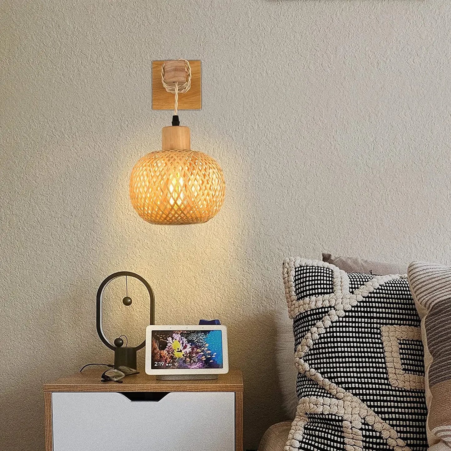 Retro Bamboo Wall Lamp Restaurant Rattan Lighting Bedside Bedroom Farmhouse Country Interior Background Wall Lamp