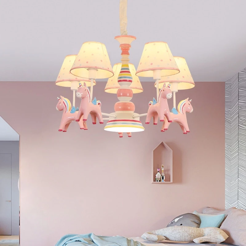 Chandelier Children's Room Lamp Boy And Girl Baby Bedroom Chandelier Nordic Pastoral  Cartoon Creative Pegasus Lamps