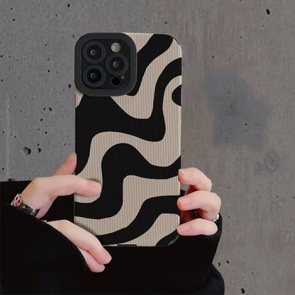 Fashion Zebra Stripes Wrinkle Silicone Case For iPhone 16 17 14 Plus Air 11 15 Pro Max 13 12 Mini Soft Leather Shockproof Cover