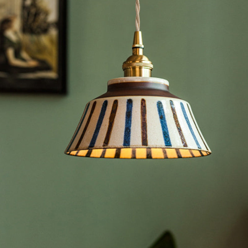 Chinese-style Retro Tea Room Colored Glazed Ceramic Blue-and-white Pendant Lamp