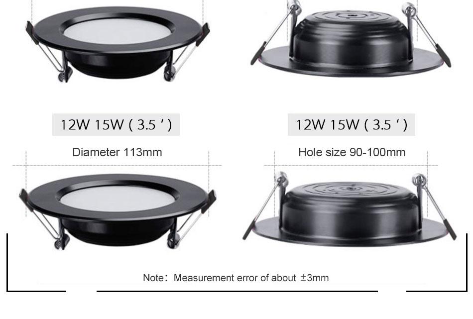 led downlight lamp Black waterproof 3w 5w 7W 9W 12W 15W led spot ceiling recessed downlights round led panel light