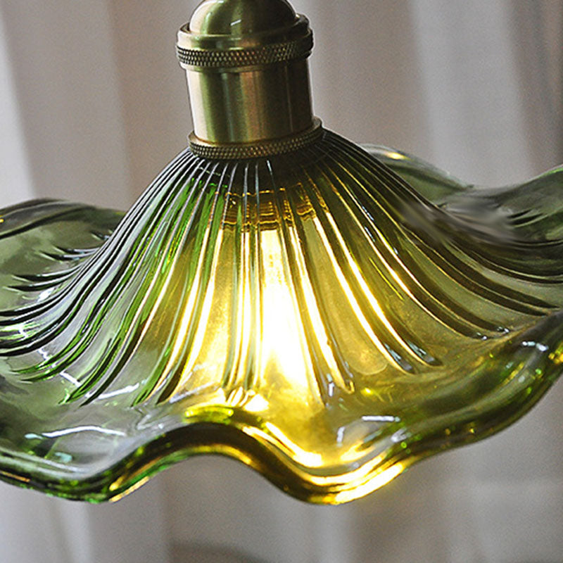 A Single-head Green Lotus and Leaf Pendant Lamp in The Bedroom Dining Room Bar Counter and Entrance Hall