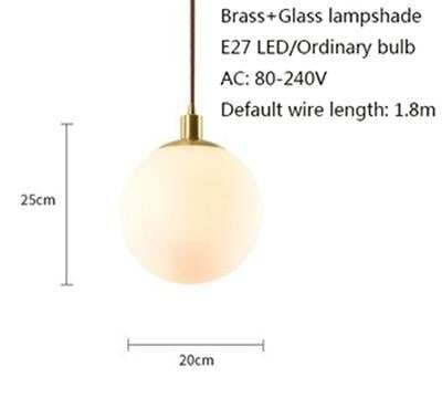 Nordic Loft Brass Single-head Glass Ball Pendant Lamps E27 LED Hanging Light For Kitchen Living Room Bedside Bathroom Hotel Room