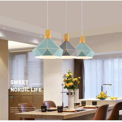 Creative Nordic postmodern minimalist cafe restaurant bar personality wrought iron hollow solid wood chandelier single head