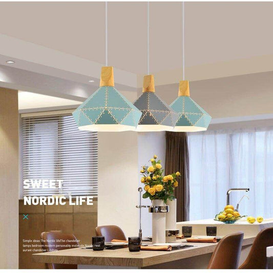 Creative Nordic postmodern minimalist cafe restaurant bar personality wrought iron hollow solid wood chandelier single head
