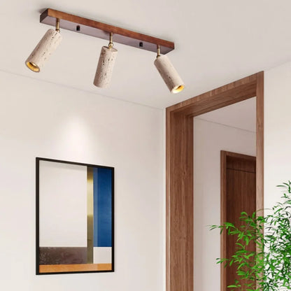 Wabi-Sabi Japanese Style Yellow Travertine Ceiling Lamp Cave Stone 3 Heads Spotlight
