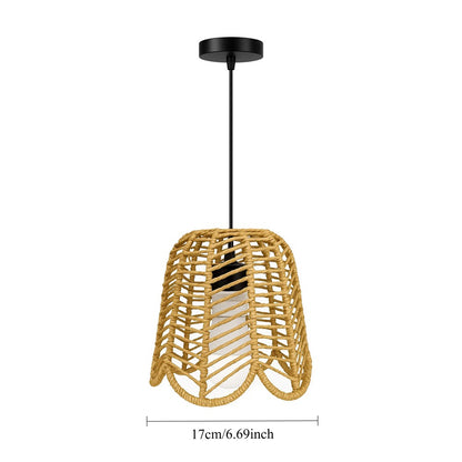 3-Heads Boho Woven Chandelier E27 Rattan Pendant Lamps Vintage Farmhouse Rural Bedroom Living Room Hanging Lighting