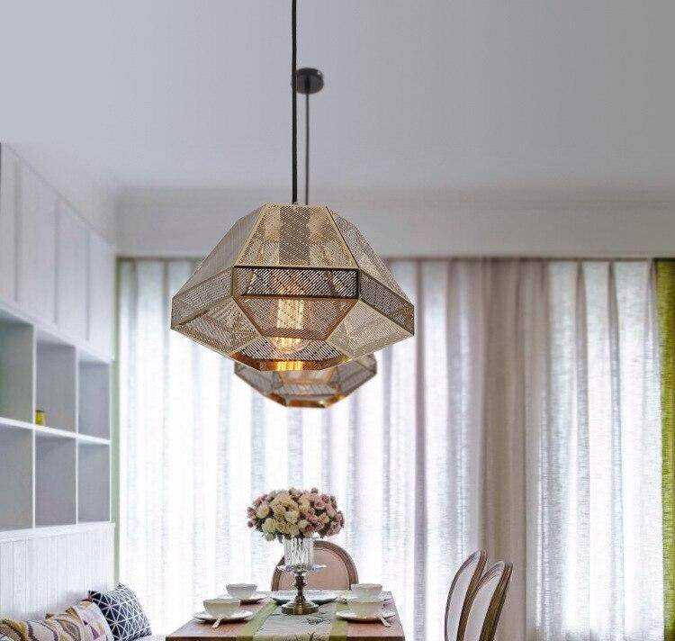 Post Modern Pendant Light Stainless Steel Diamond Shape Kitchen Hanging Lamp Loft Hanglamp Living Room Pendant Lamp Decor