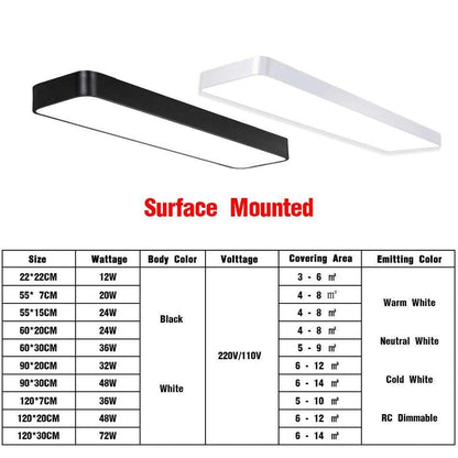 LED Modern Ceiling Light Lam Surface Mount Flush Panel Rectangle Lighting
