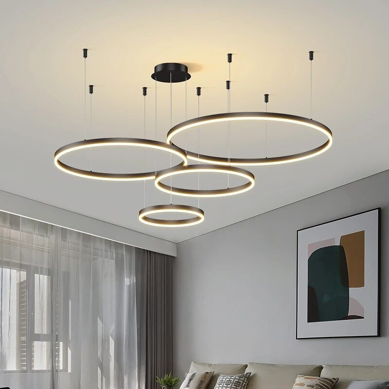 Nordic LED Pendant Lights Art Free combination Rings Cord Pendant Lamp For Living Room Kitchen Cafe Bedroom Hanging Lights