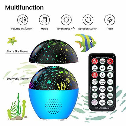 Night Light ProjectorDelicacy 2 in 1 Ocean Undersea Lamp and Starry Sky ProjectorBluetooth Speaker 360 Rotating LED Night Lights Projector for Kids Baby Bedroom Decoration