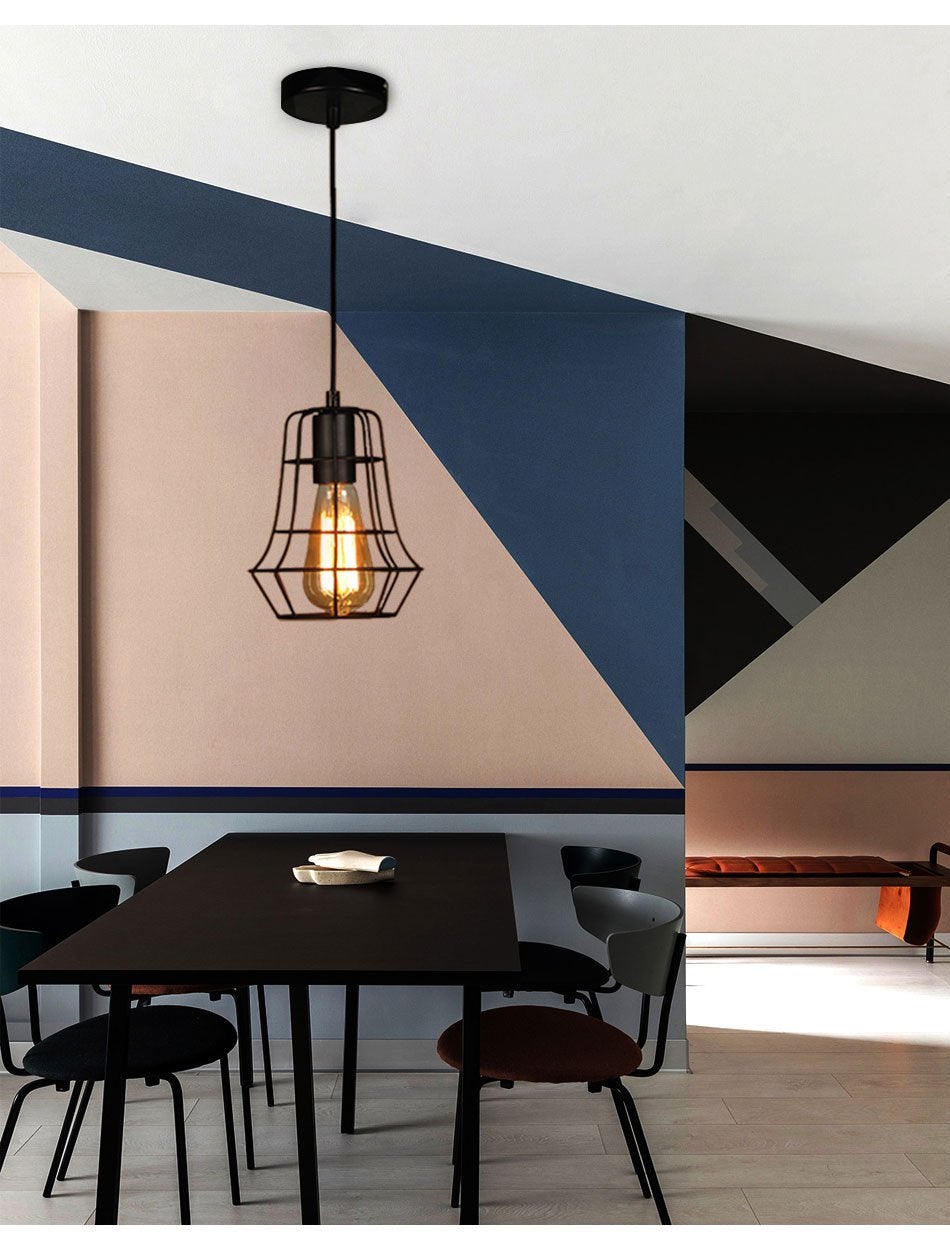 Modern Pendant Light Black Iron Hanging Cage Vintage Led Lamp E27 Industrial Loft Retro Dining Room Restaurant Bar Counter